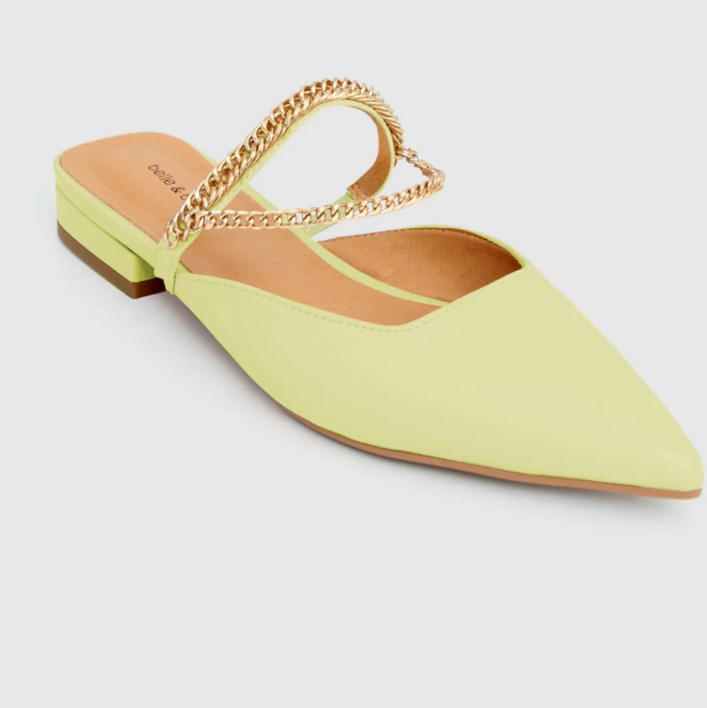 Chic Light Green Mules with Gold Chain by Steve Madden